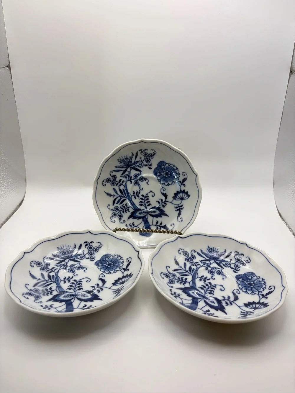 Blue Danube Set of 3 Teacup Saucers 5.5” Ribbon Banner Backstamp Farmhouse